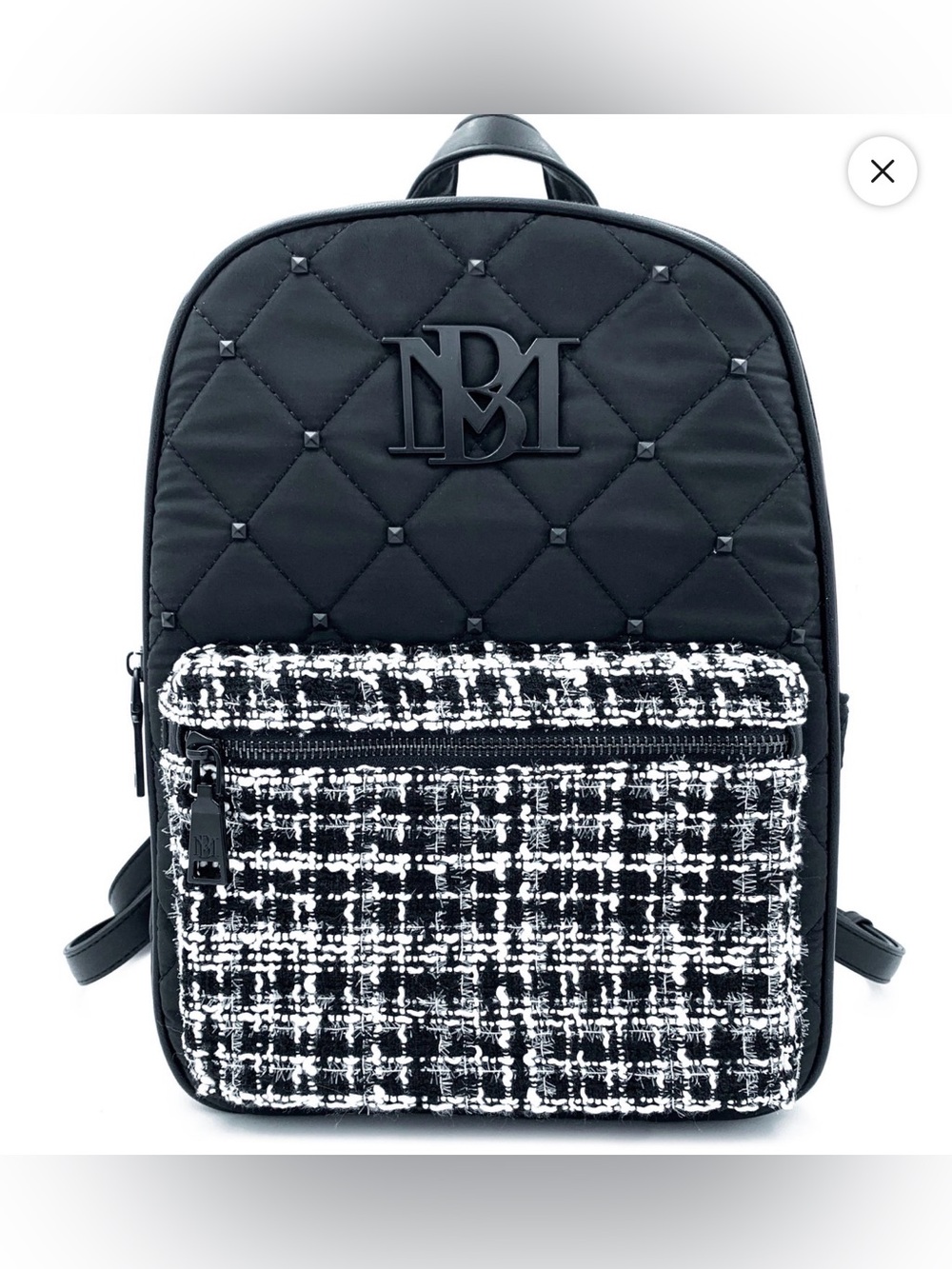NWT Badgley Mischka Backpack with Diamond Quilted Nylon & Studs, BM-4106 Black